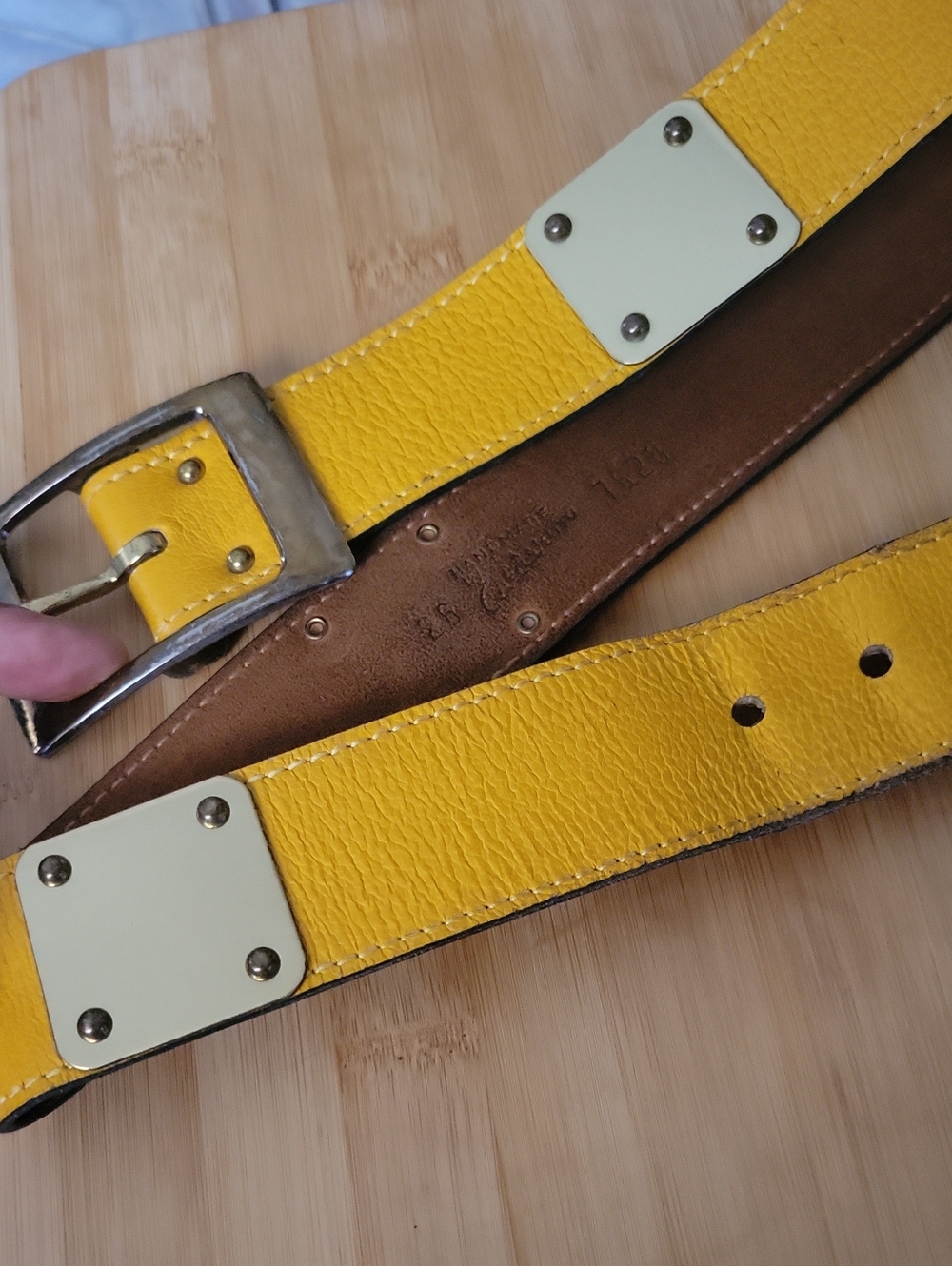 Callitionbrand Handmade Yellow Genuine Leather Belt Size 26